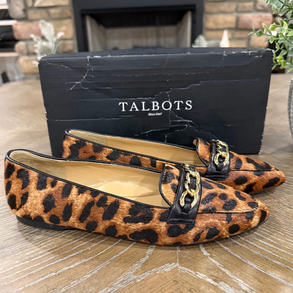 Talbots Lucy Chain Link Leopard Calf Hair Flats Loafers Shoes Size Women 7M